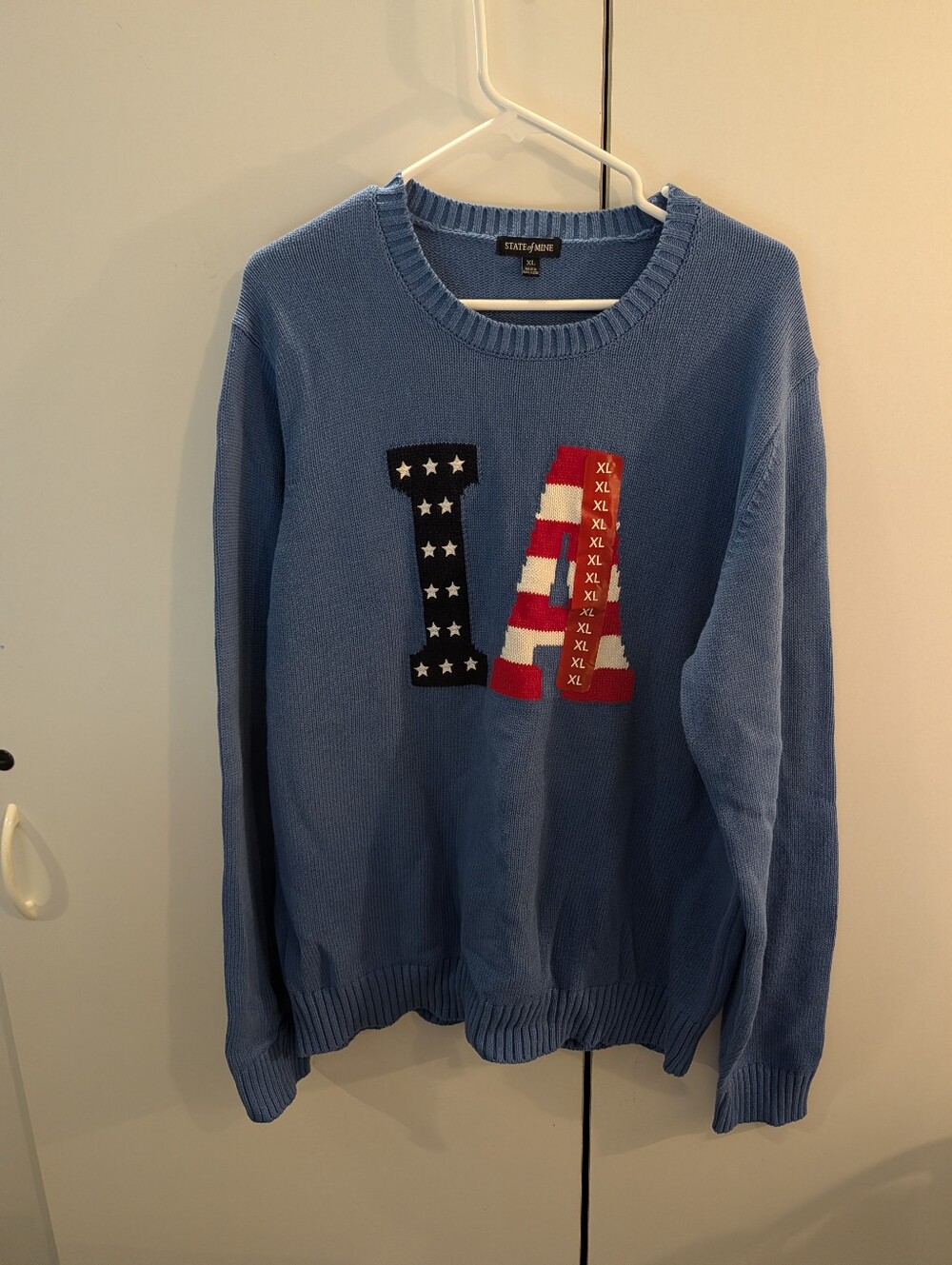 State Of Mine Iowa Blue Flag Patch Crewneck Sweater Mens XL NWT